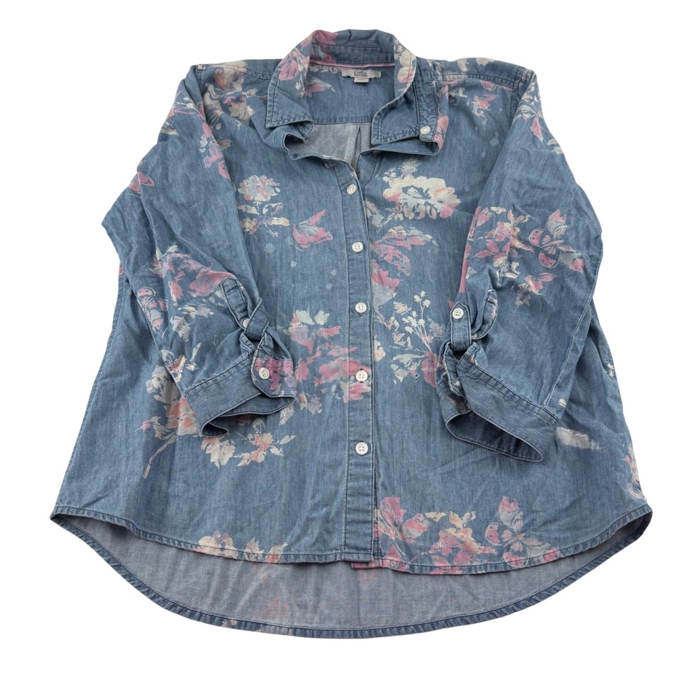 Croft & Barrow Petite Floral Denim Button Down Shirt Women's PS